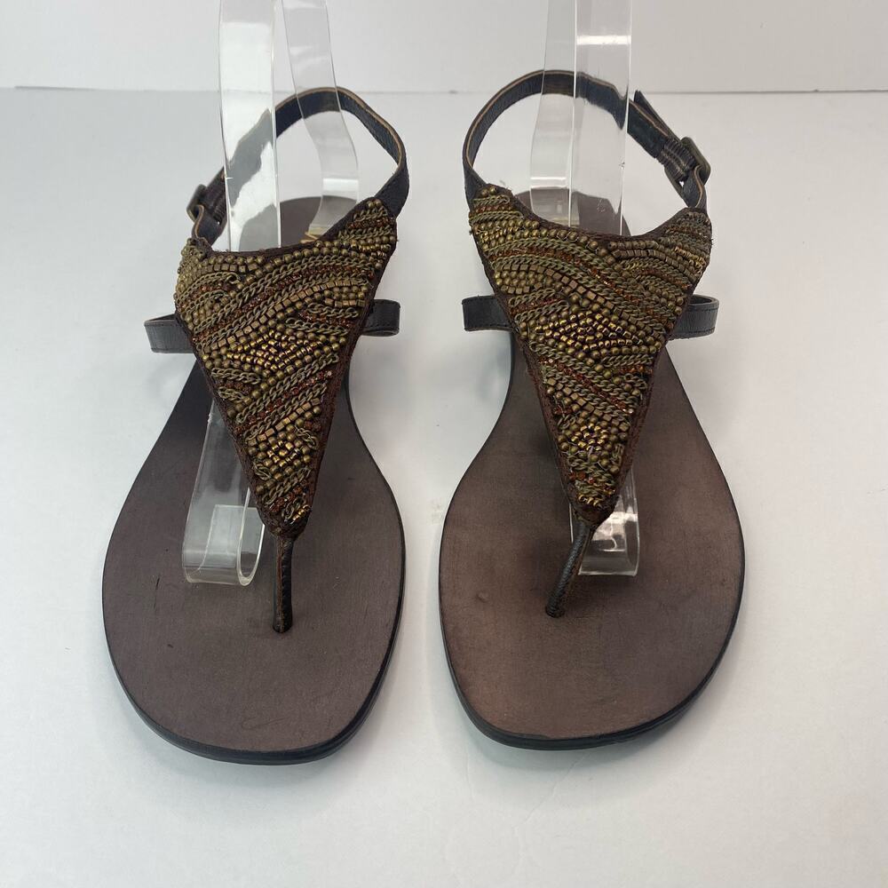 Matisse Women's Dina Brown Leather Gold Beaded Thong Sandals Size 9 - Picture 2 of 12